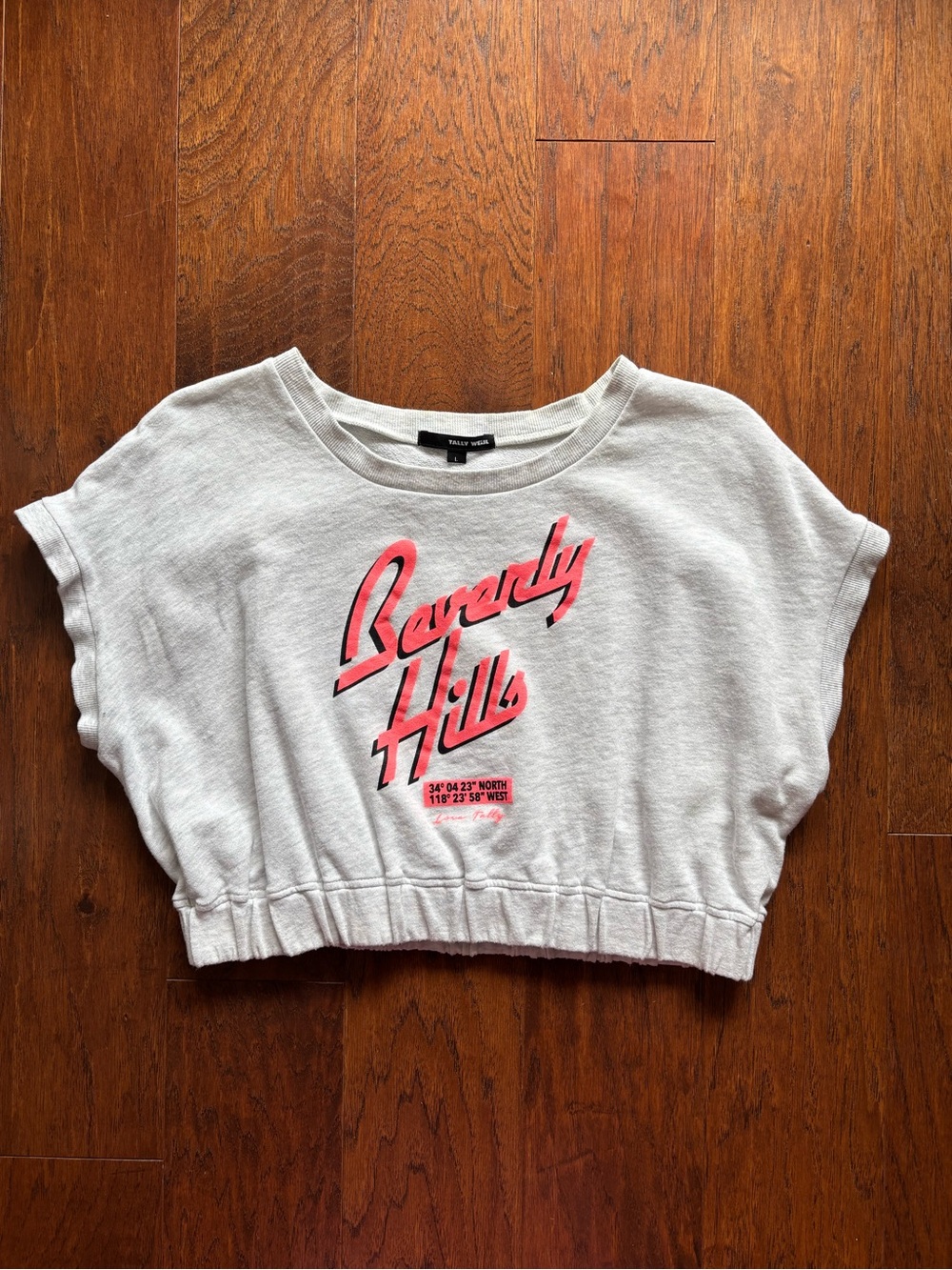 Tally Weijl Beverly Hills Graphic Crop Tee Gray Pink | Size L